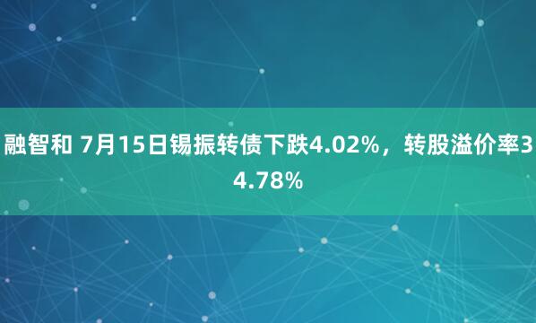 融智和 7月15日锡振转债下跌4.02%，转股溢价率34.78%